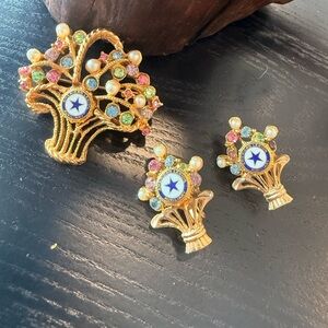 American Legion Auxiliary Gold Floral Brooch and Earring Set